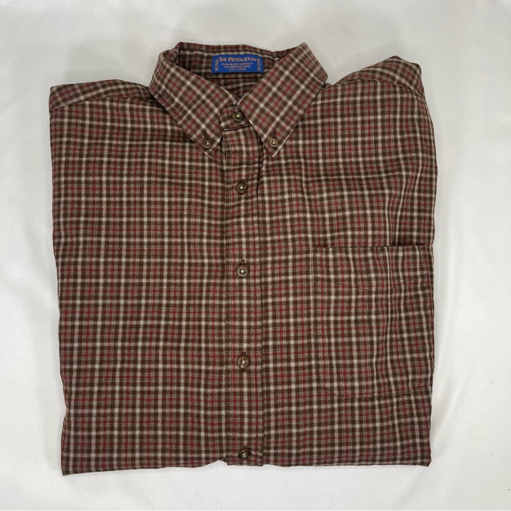 Vintage Pendleton Wool Shirt - Tan / Brown / Maroon - Men's Large Long - Good